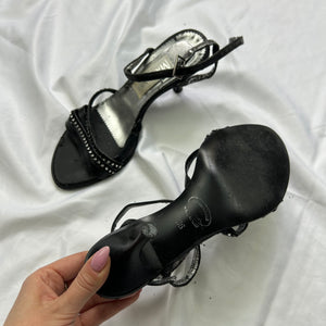 Black rhinestones kitten heels shoes (36)