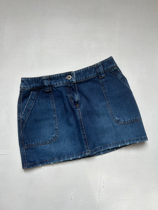 Navy blue low rise denim mini skirt (XS)