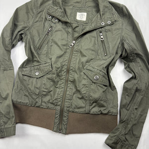 Khaki zip up tight fit cotton biker jacket (XS)