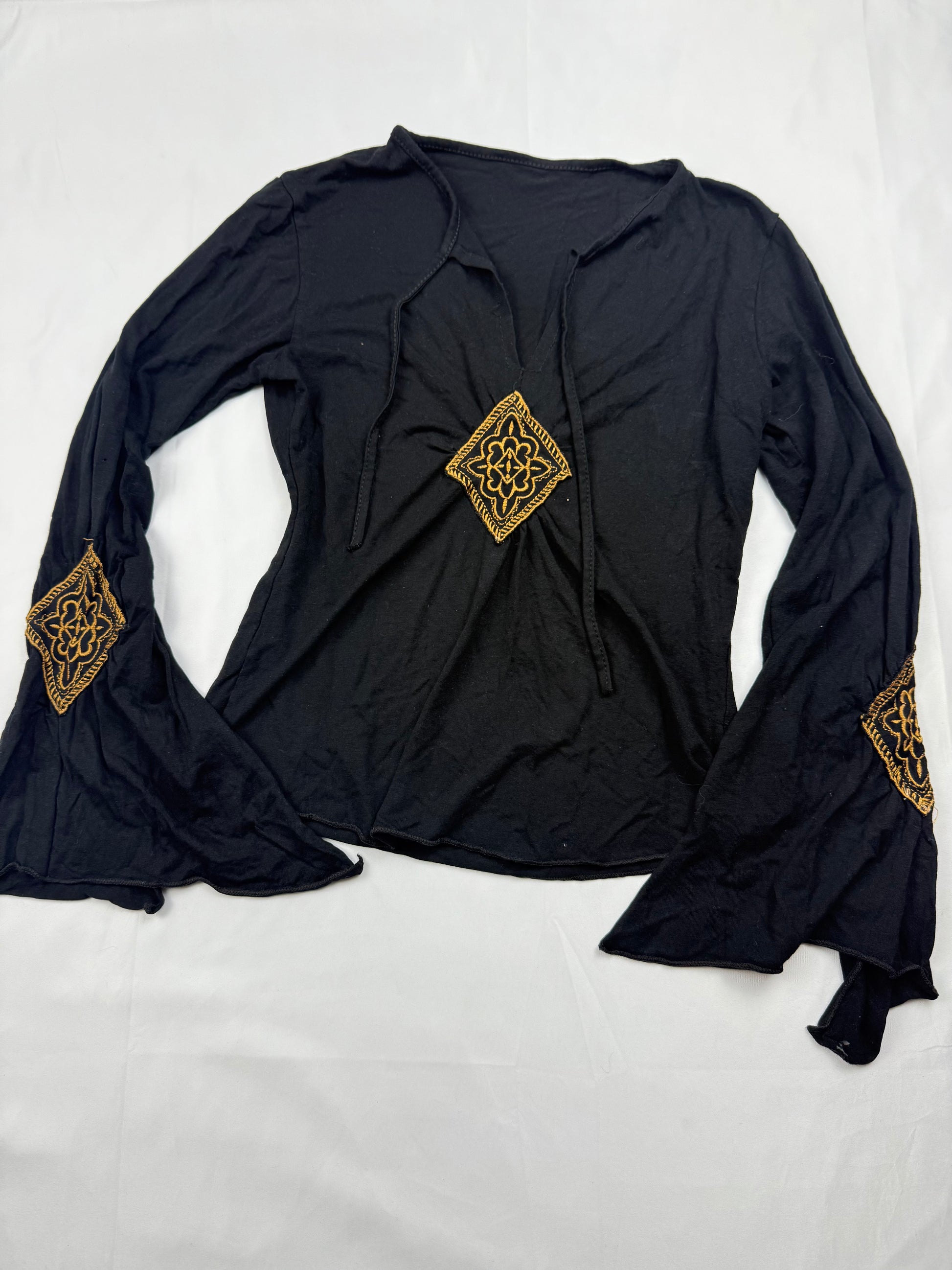Black flared sleeves long sleeves top (S)