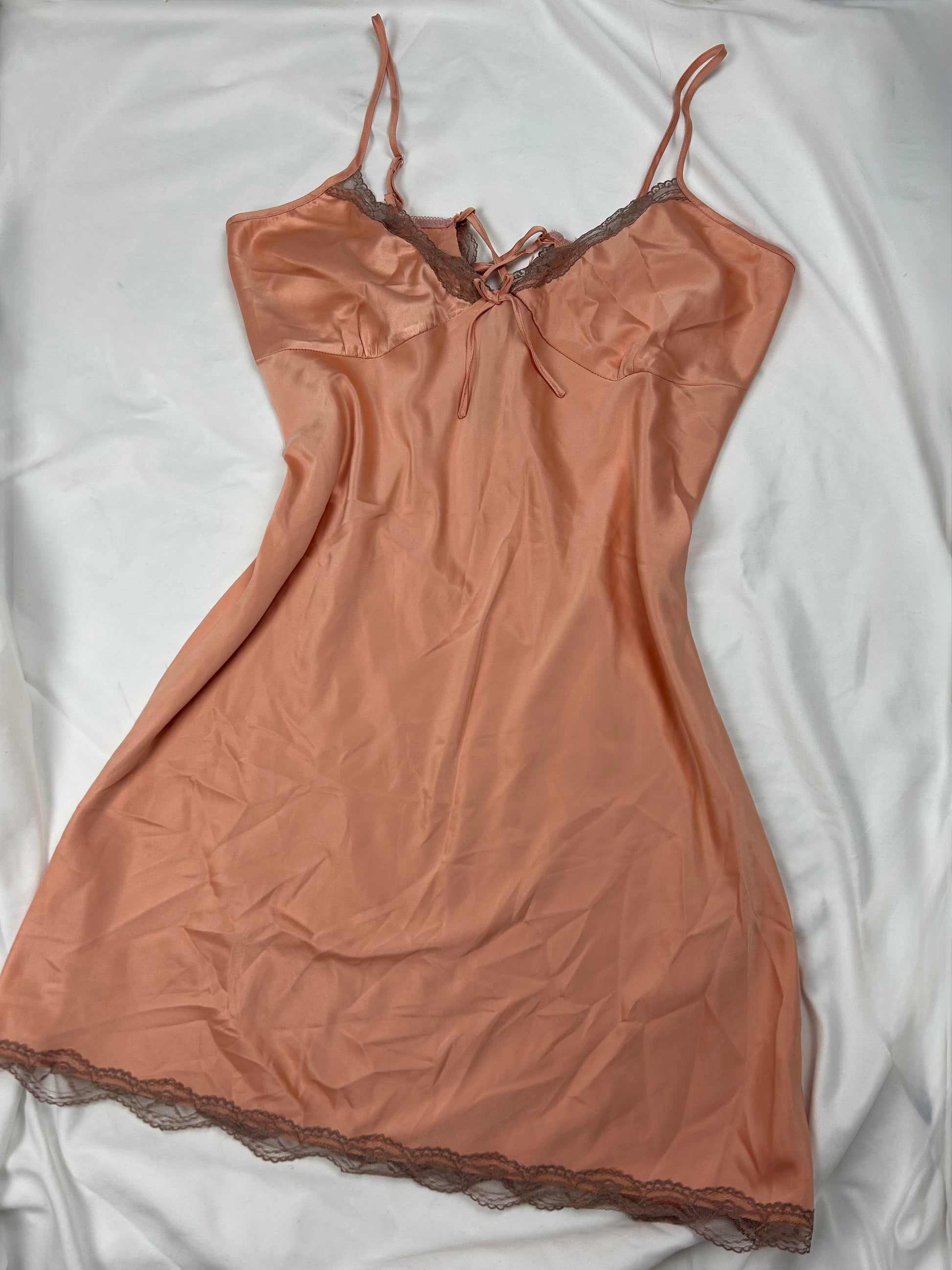 Beige satin lace up babydoll mini dress (2XL)
