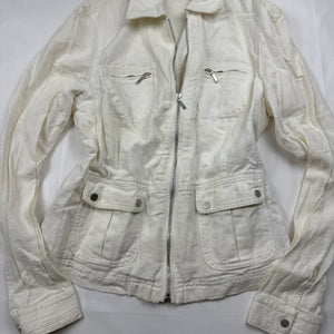 White zip up tight fit linen office jacket (S)