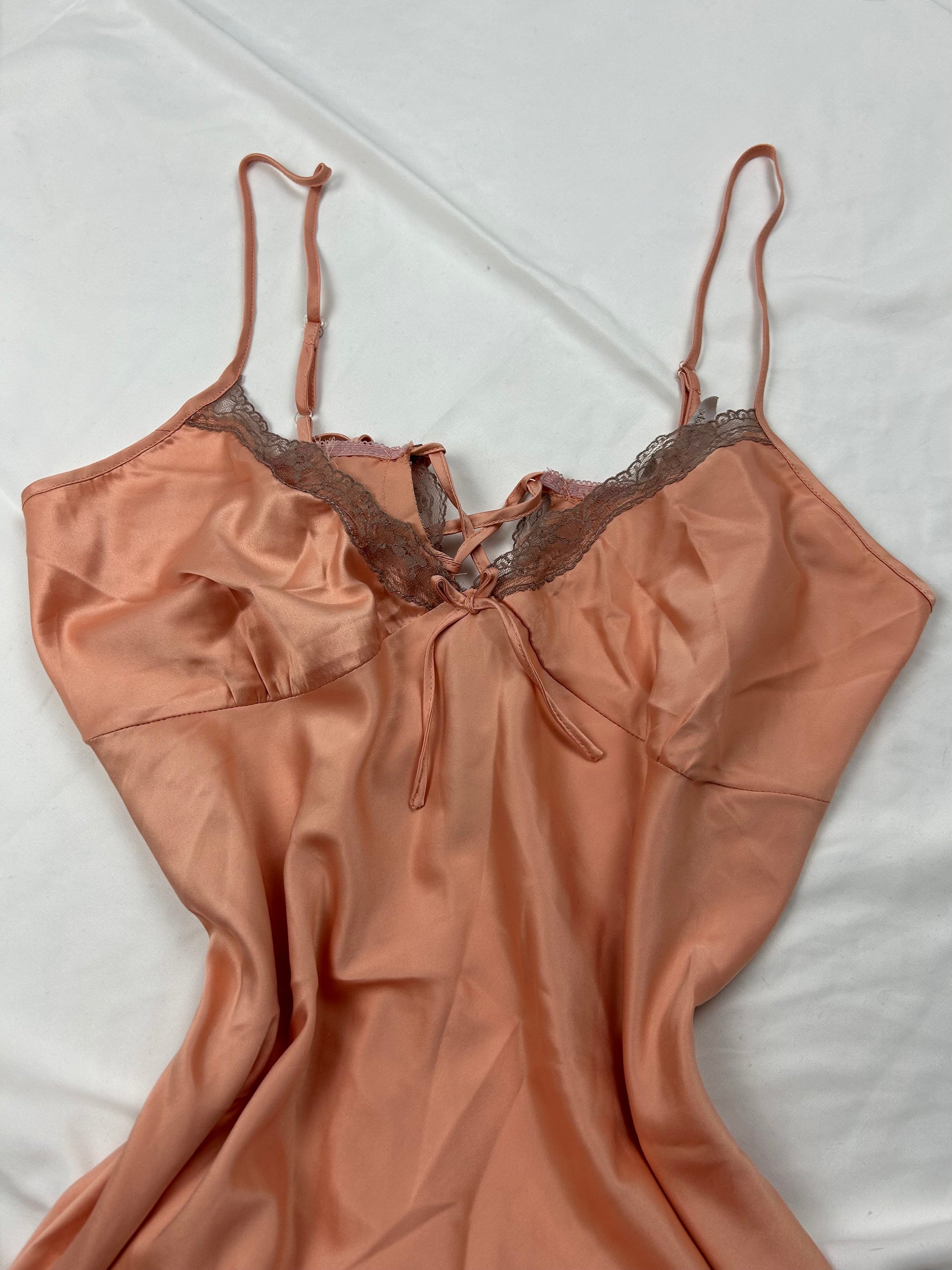 Beige satin lace up babydoll mini dress (2XL)