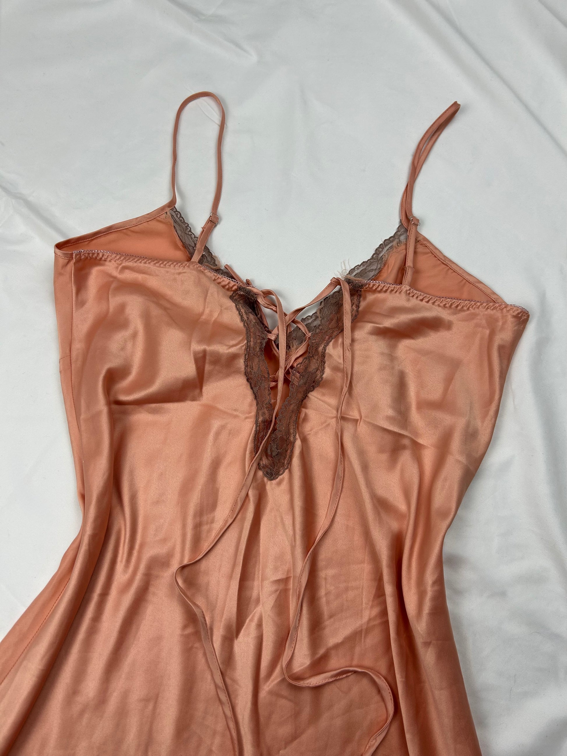 Beige satin lace up babydoll mini dress (2XL)