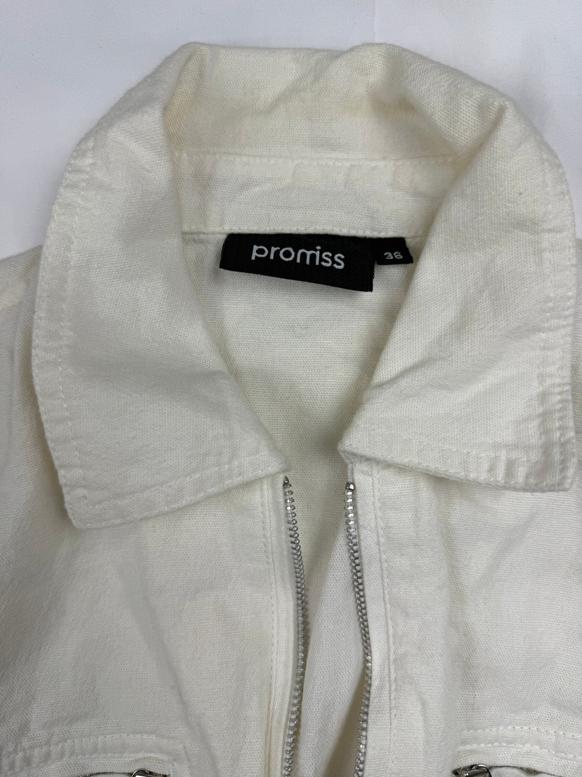 White zip up tight fit linen office jacket (S)