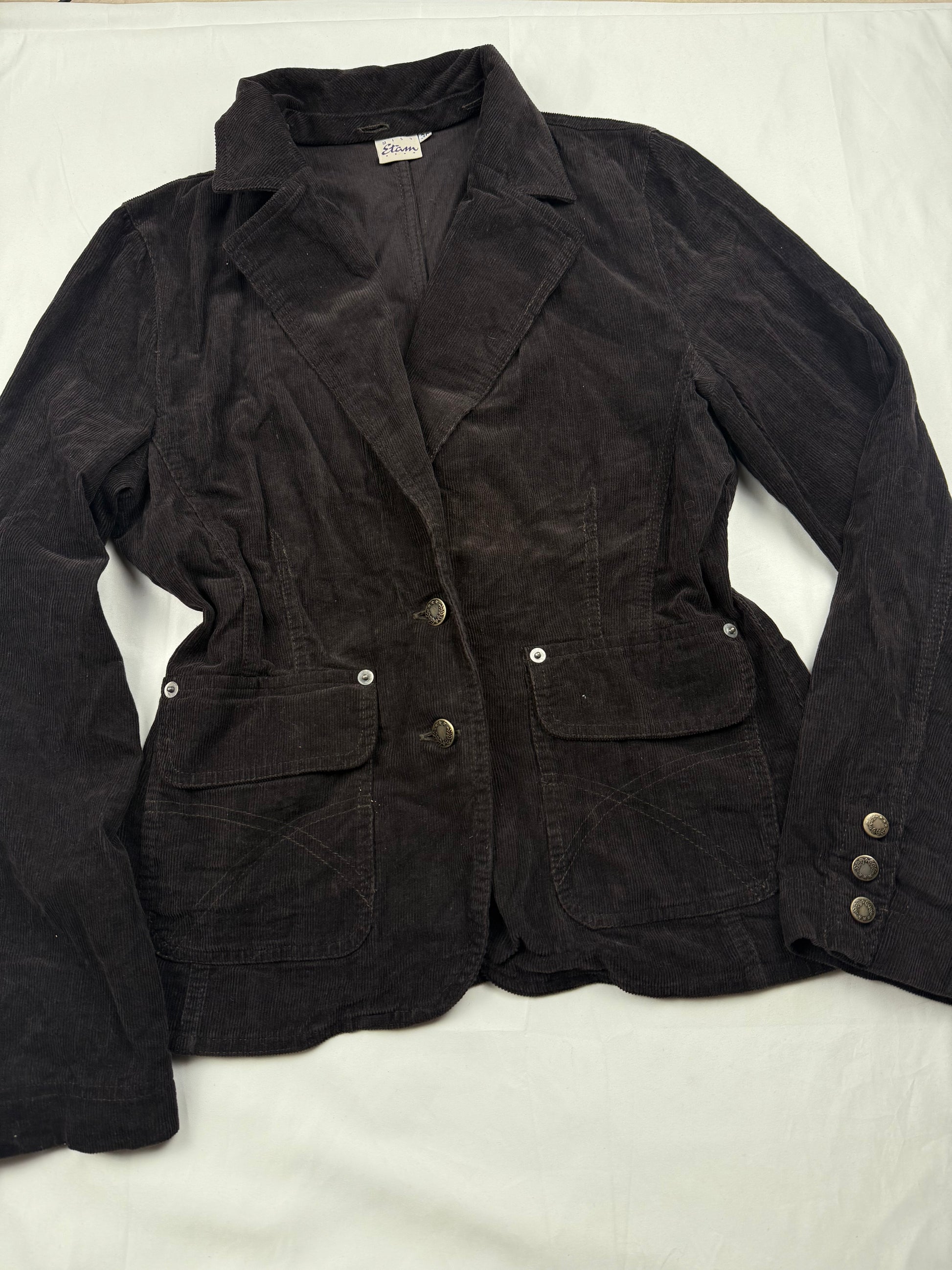 Brown velvet denim ribbed cotton office jacket (S/M)