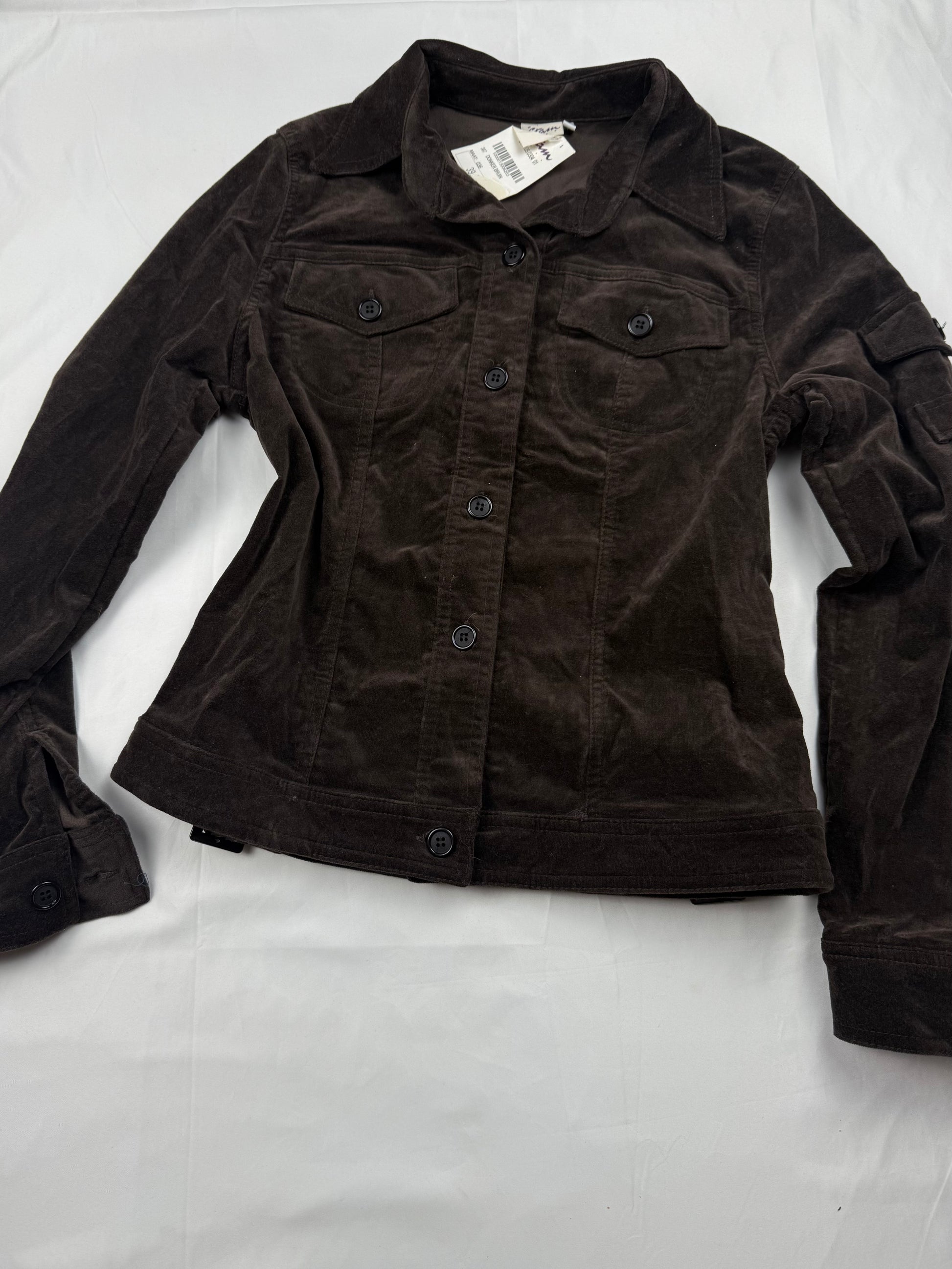 Brown velvet denim ribbed cotton biker jacket (S/M)