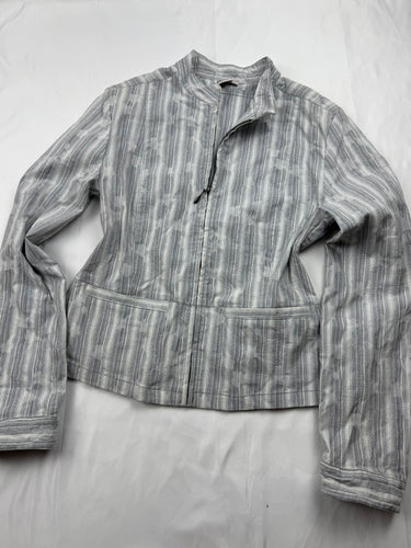 Blue & white striped zip up denim office jacket (S/M)