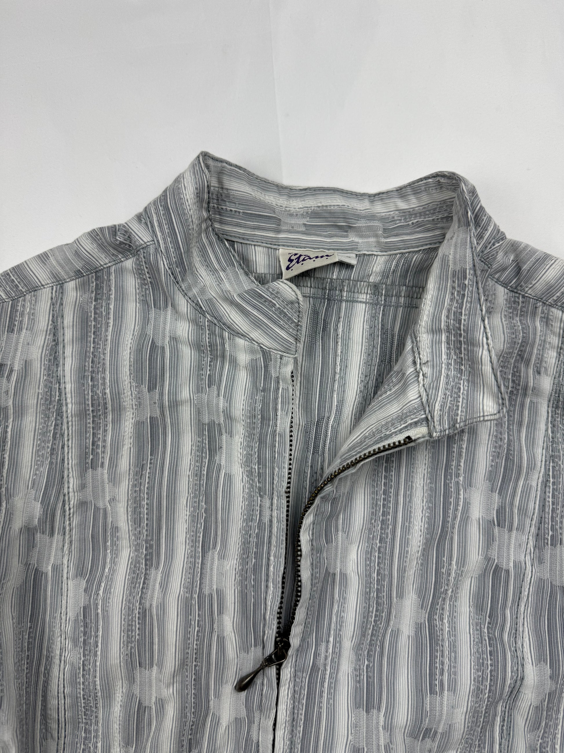 Blue & white striped zip up denim office jacket (S/M)