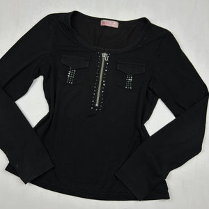 Black cotton tight fit long sleeves top (S)