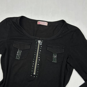 Black cotton tight fit long sleeves top (S)