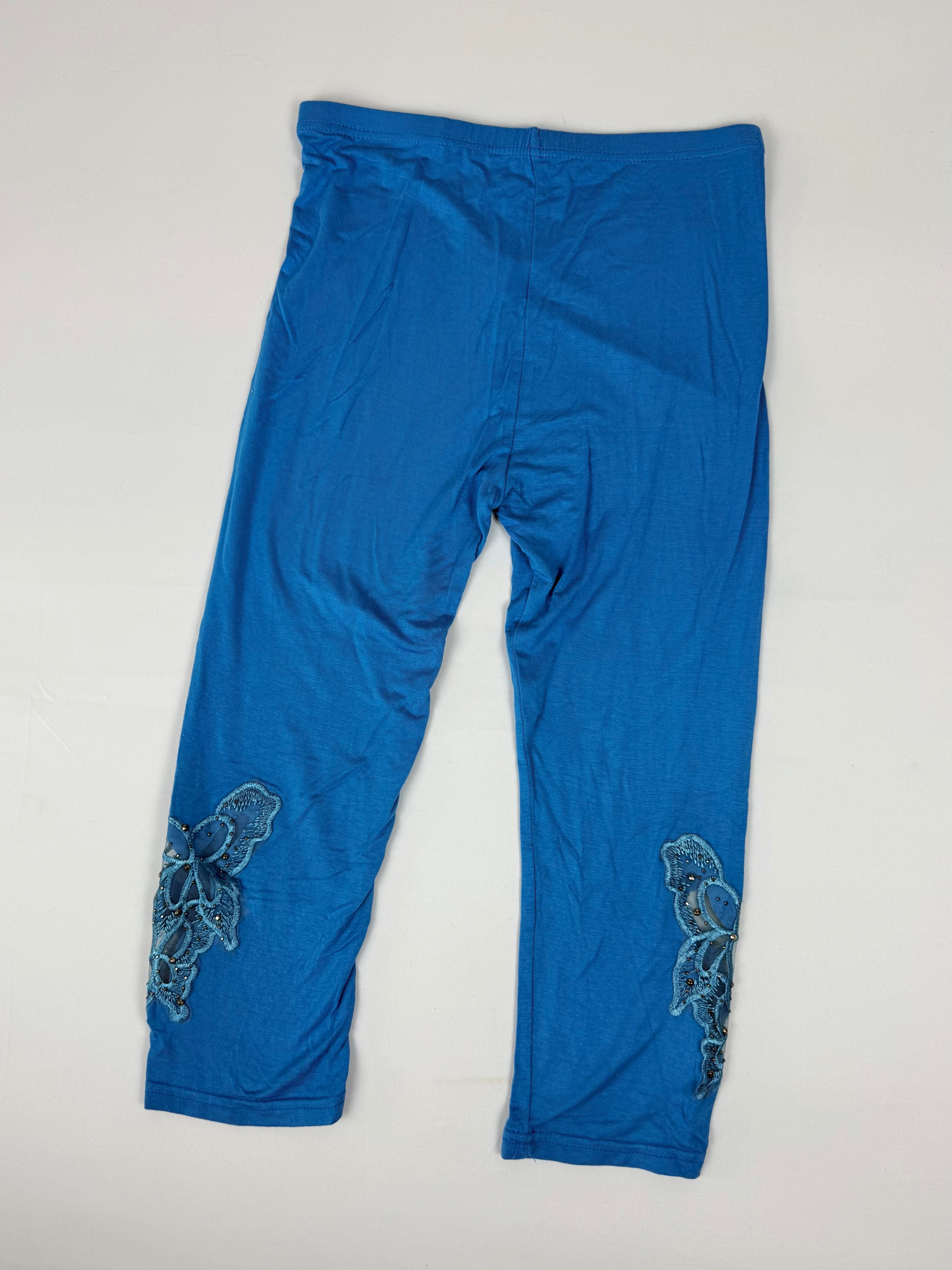 Blue embroidered capri leggings pants (M)