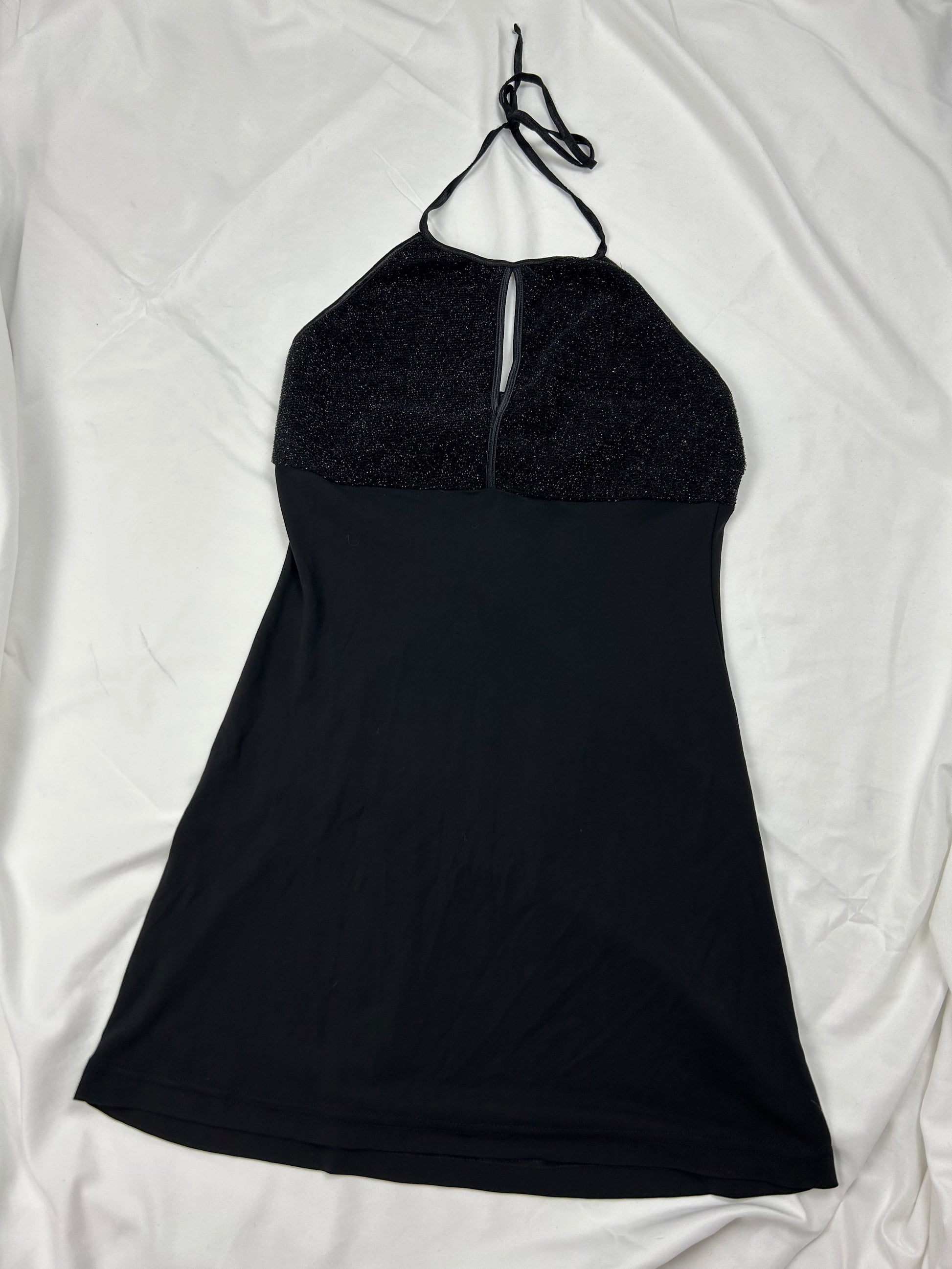 Black shinning halter mini dress (S)