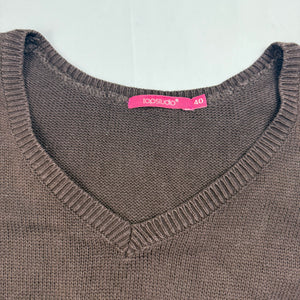 Brown knitted flared long sleeves jumper dress (M)