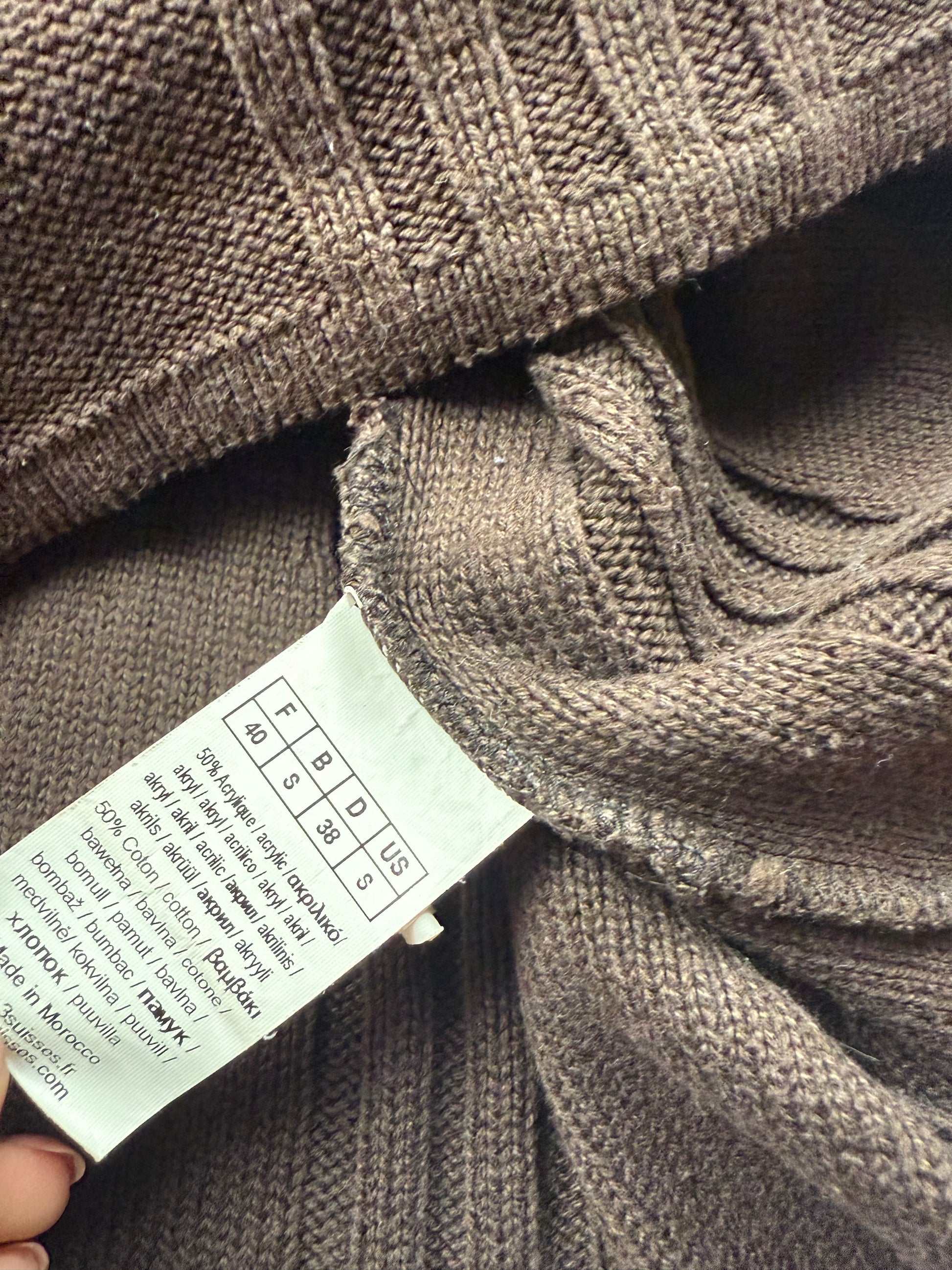 Brown knitted flared long sleeves jumper dress (M)