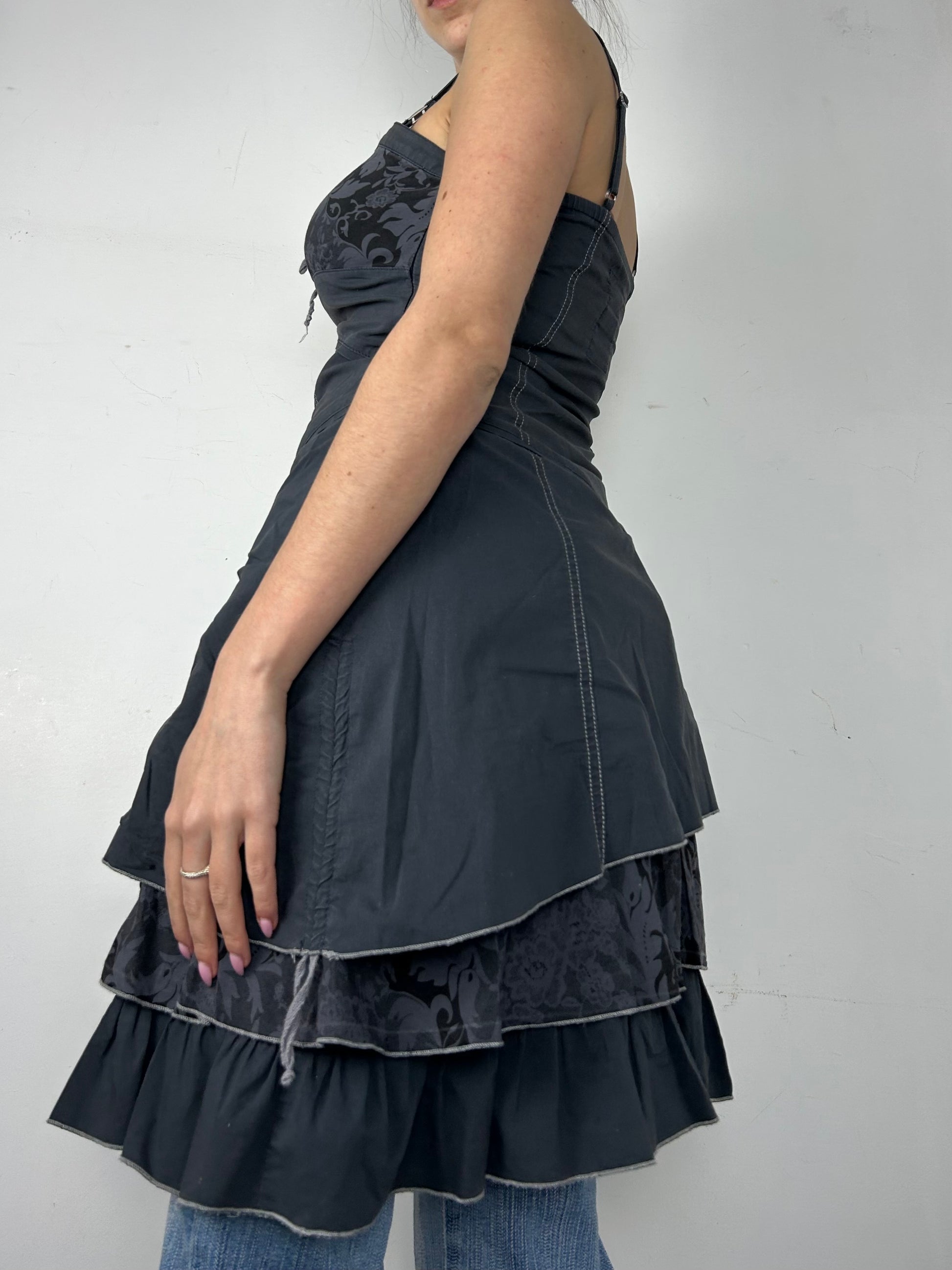 Grey 100% cotton lace up bustier mini dress (S)