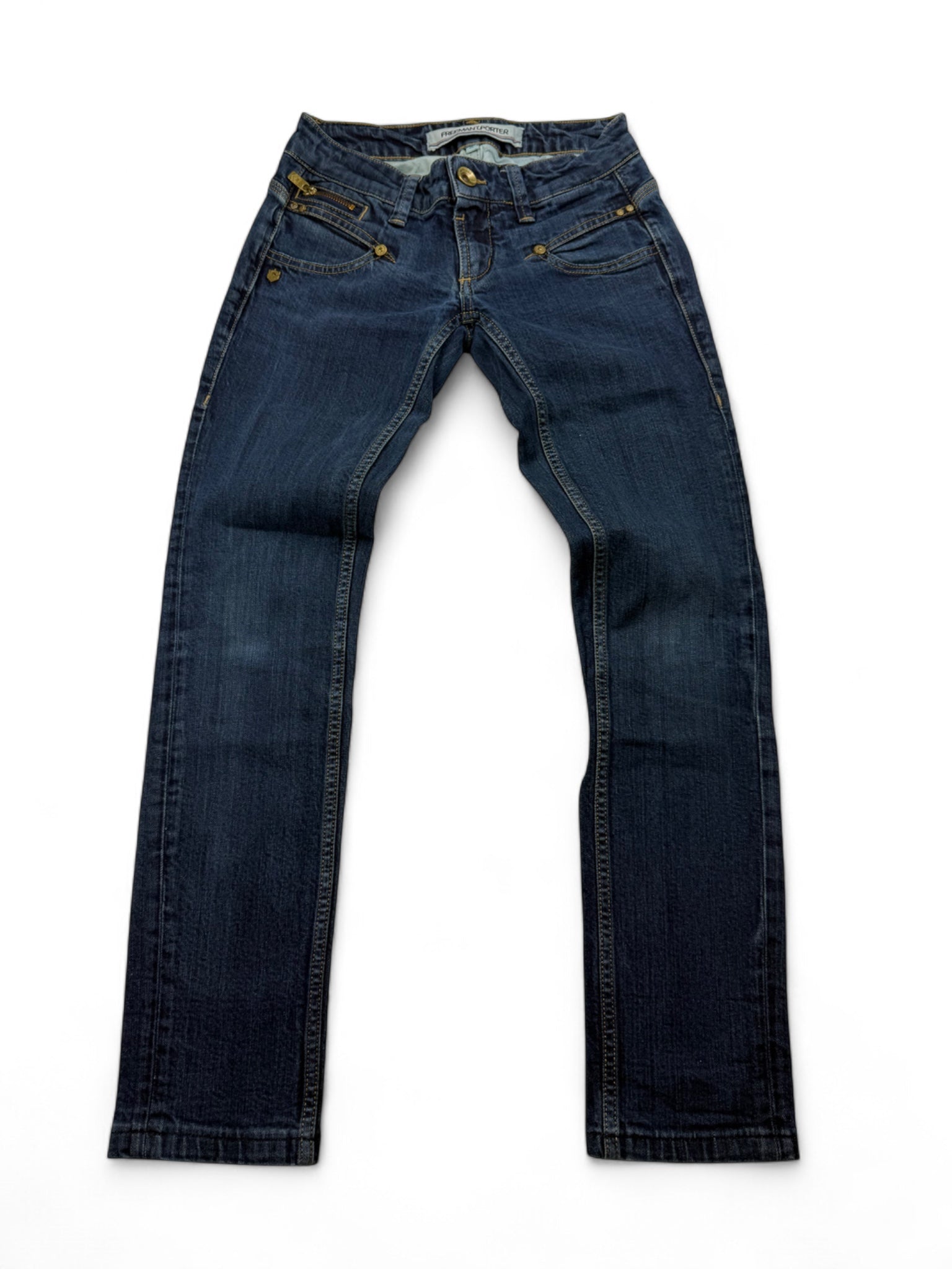 Blue denim low rise straight legs pants (XS)