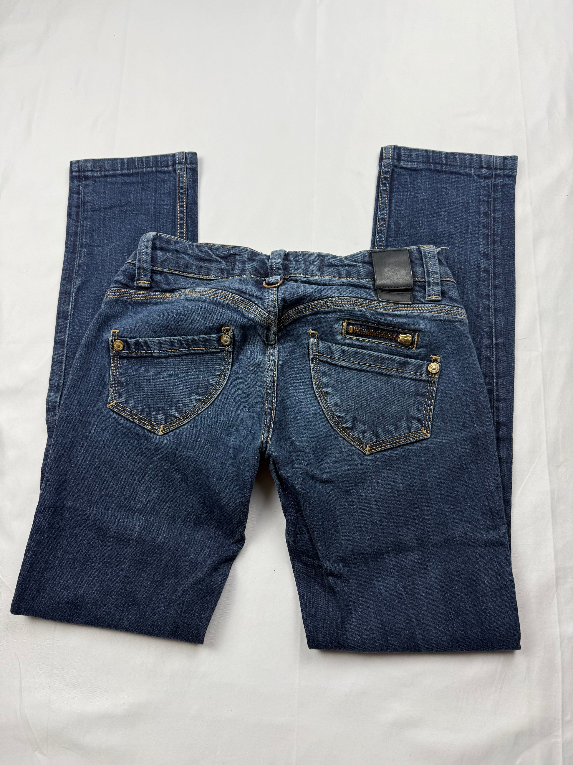 Blue denim low rise straight legs pants (XS)