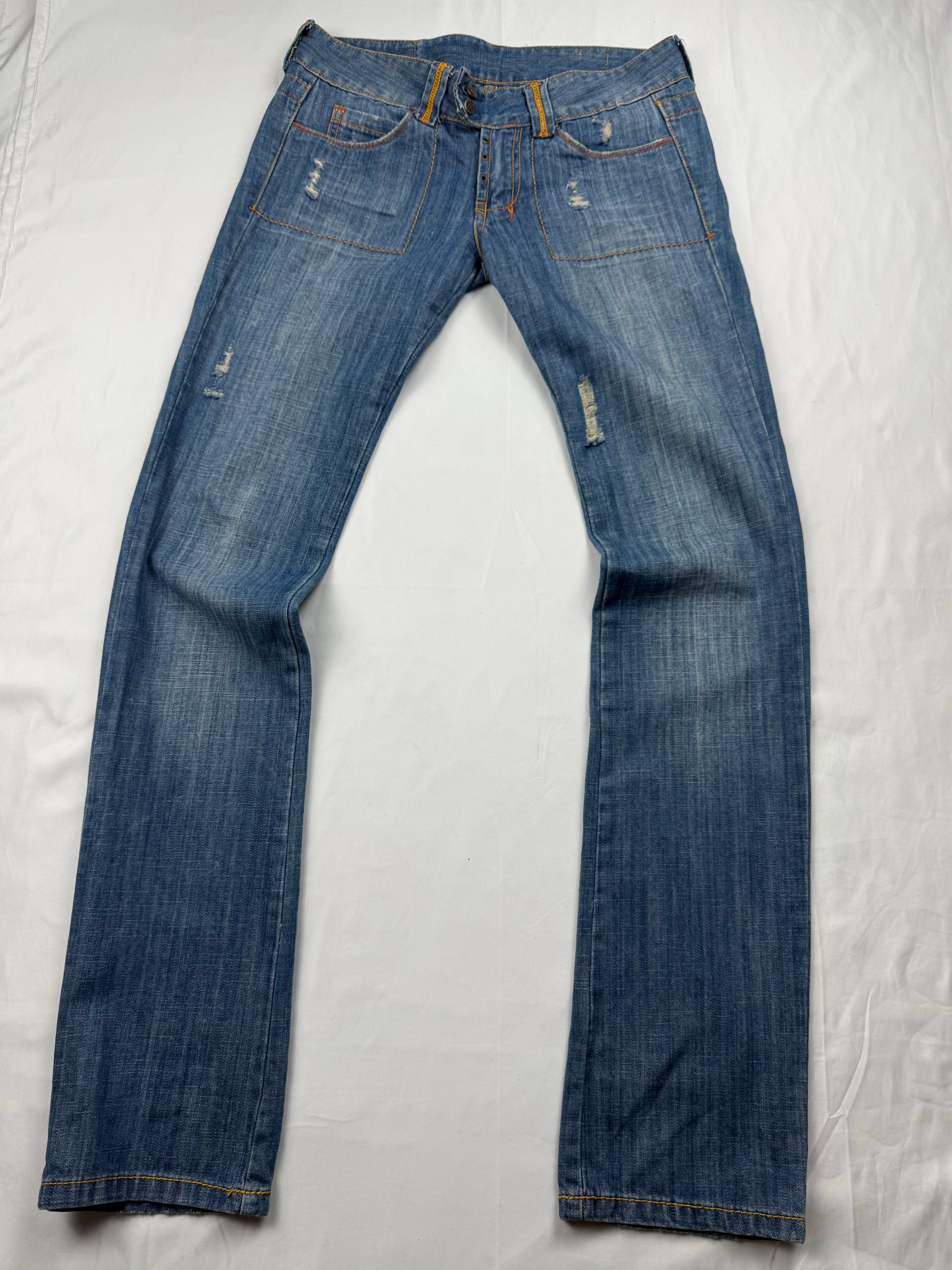 Blue denim low waist straight legs pants (XS/S)