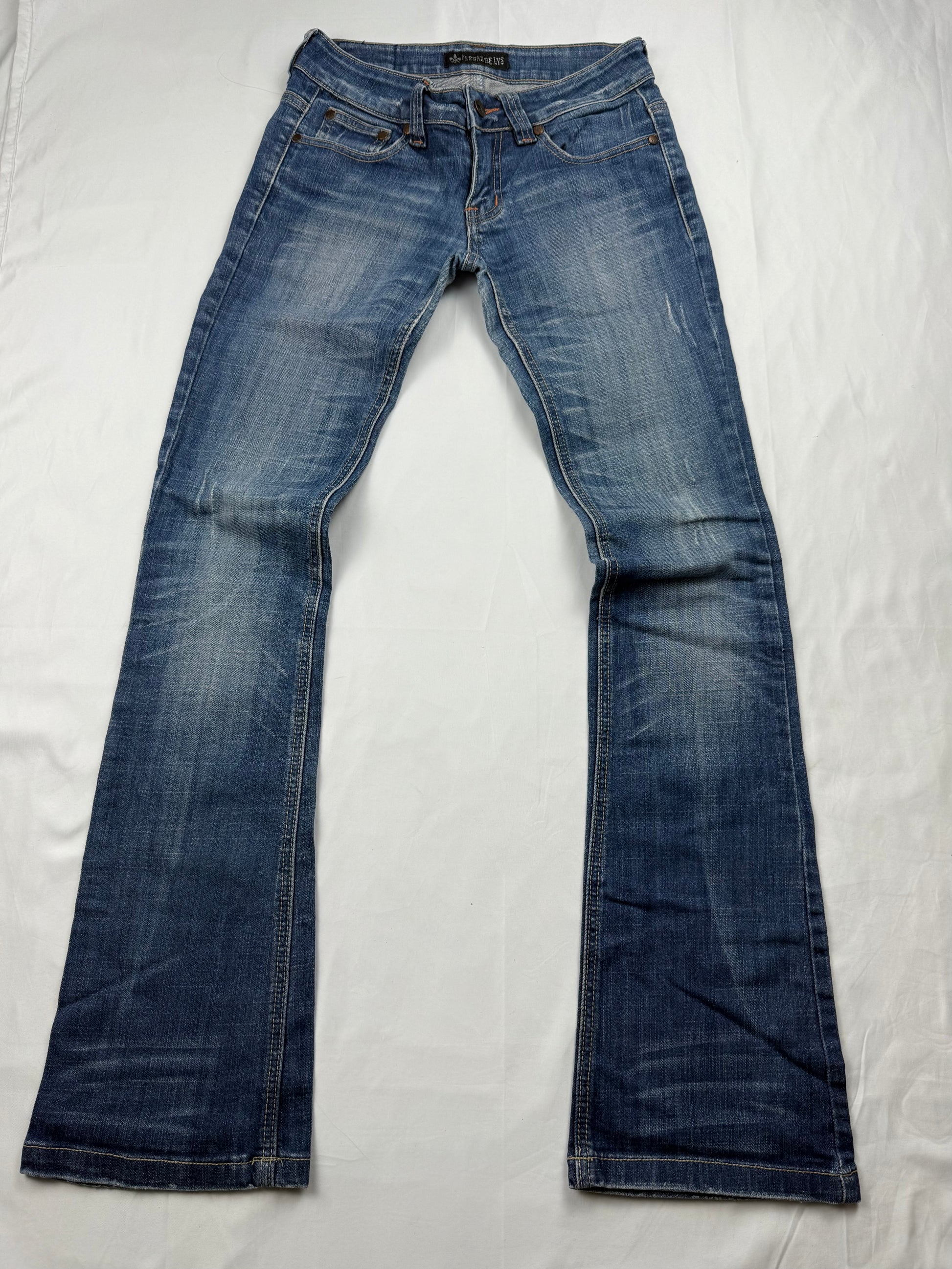 Blue denim low waist flare pants (XS)