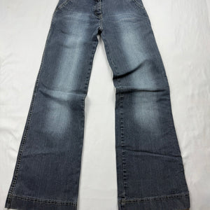 Navy blue denim low rise flared baggy pants (S)