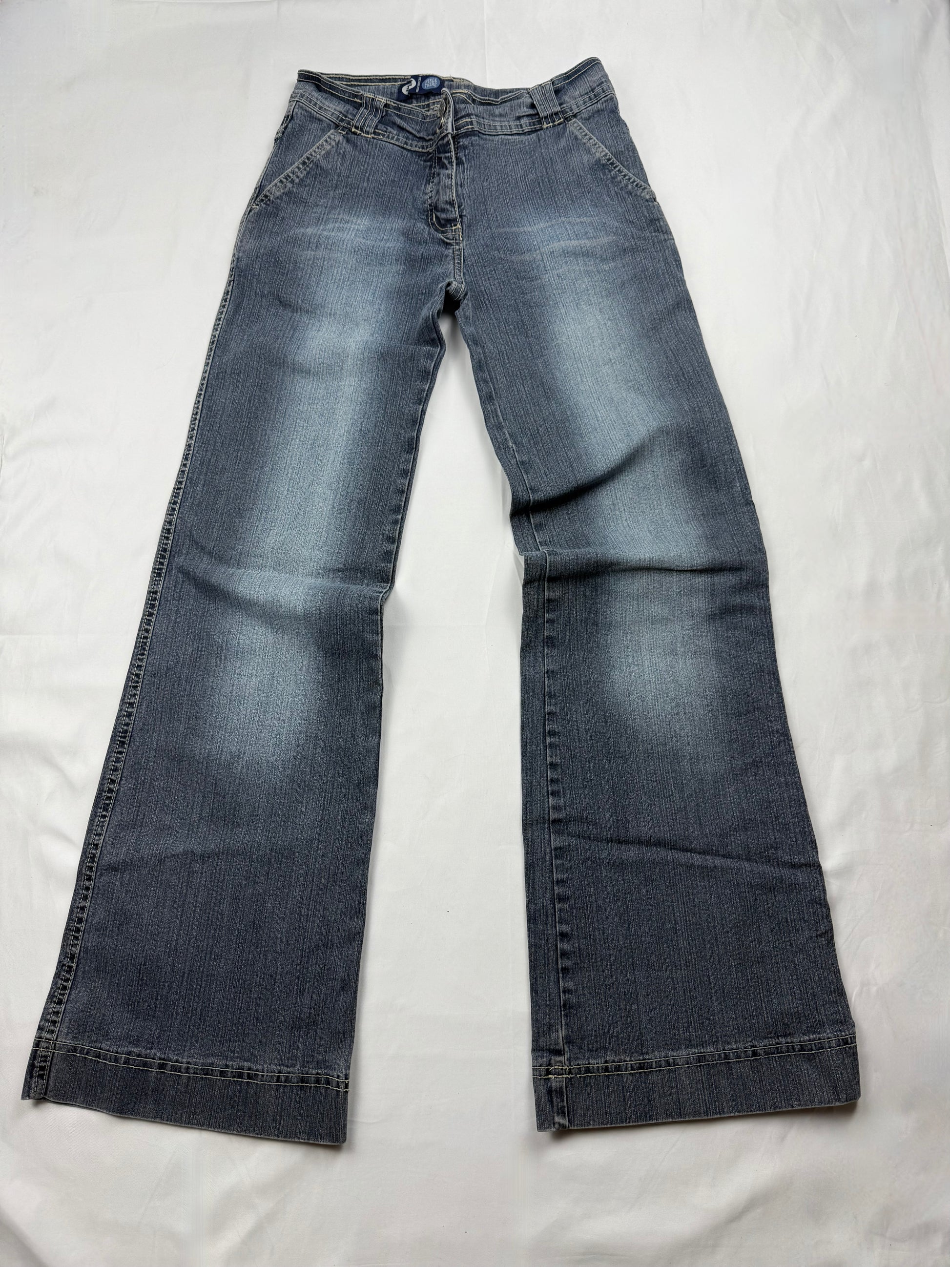Navy blue denim low rise flared baggy pants (S)
