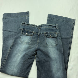 Navy blue denim low rise flared baggy pants (S)