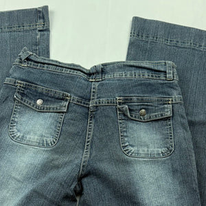 Navy blue denim low rise flared baggy pants (S)