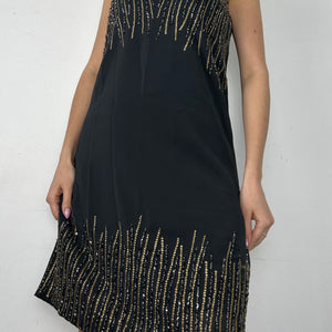 Black mesh lined rhinestone mini dress (M)