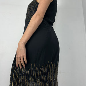 Black mesh lined rhinestone mini dress (M)
