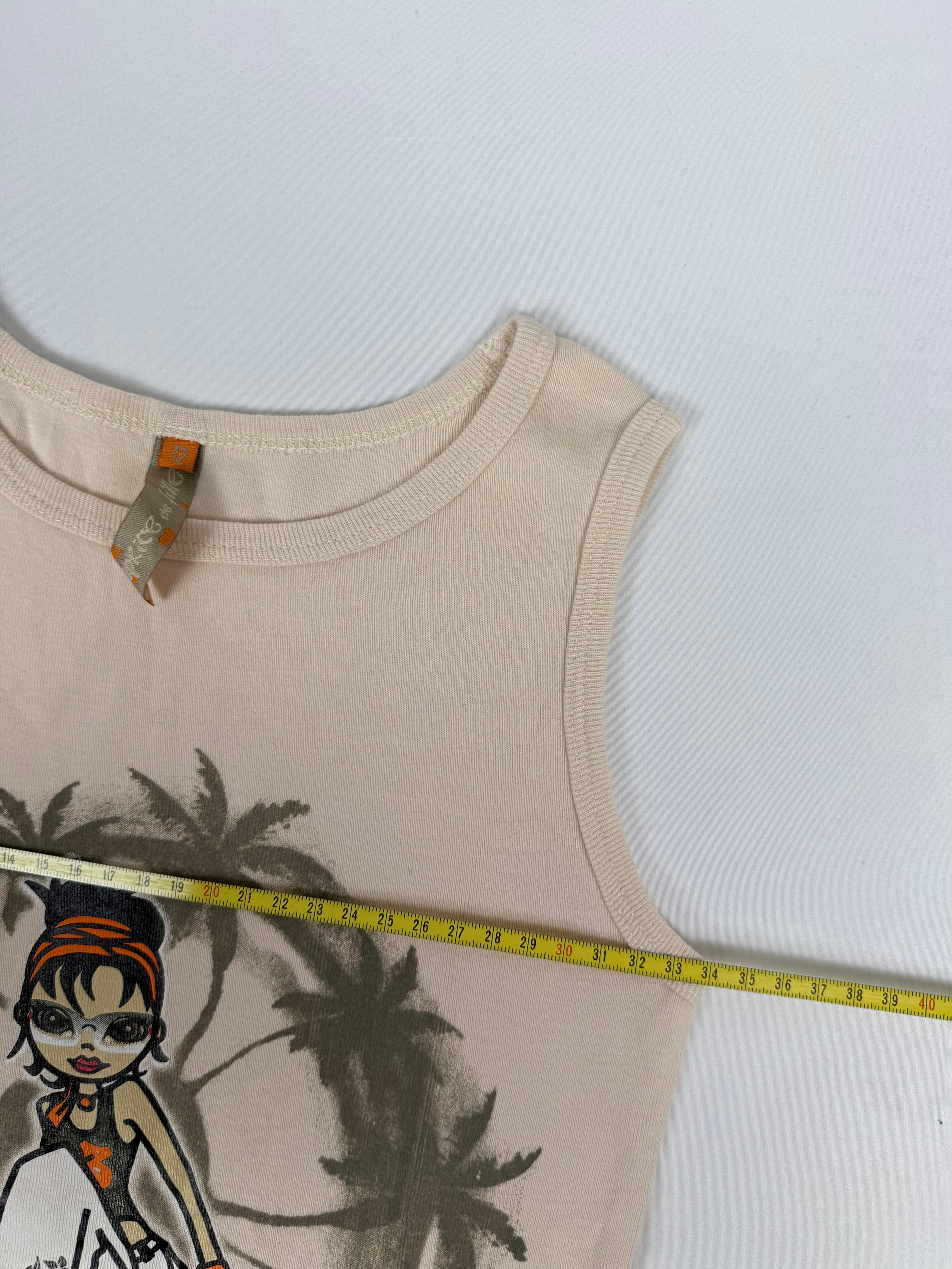 Beige graphic tank top (S)