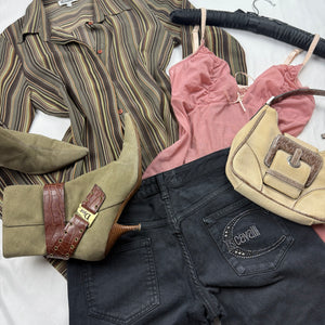 Khaki striped mesh long sleeves shirt (S/M)
