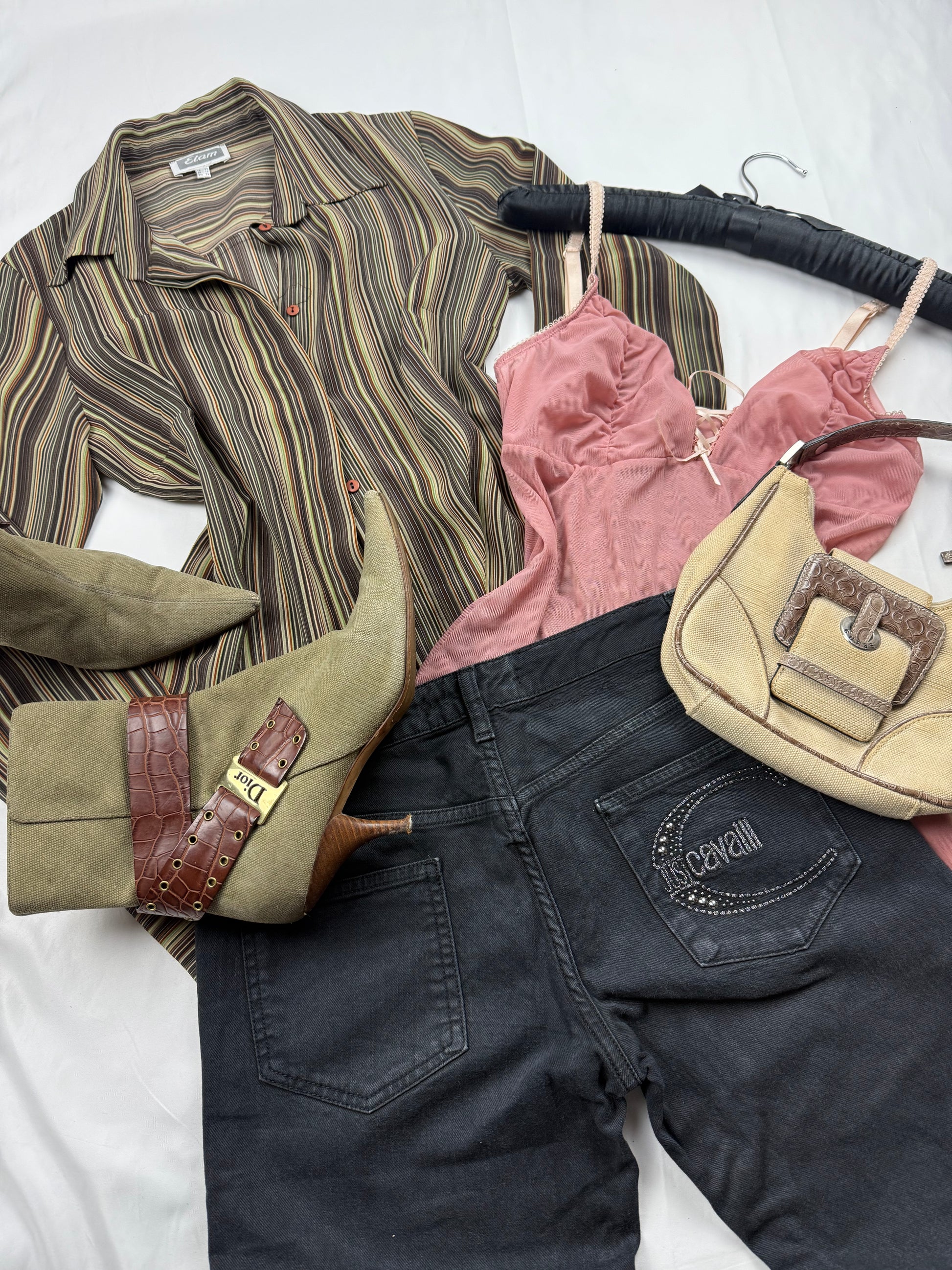 Khaki striped mesh long sleeves shirt (S/M)