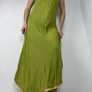 Green embroidered summer maxi dress (S/M)