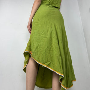 Green embroidered summer maxi dress (S/M)