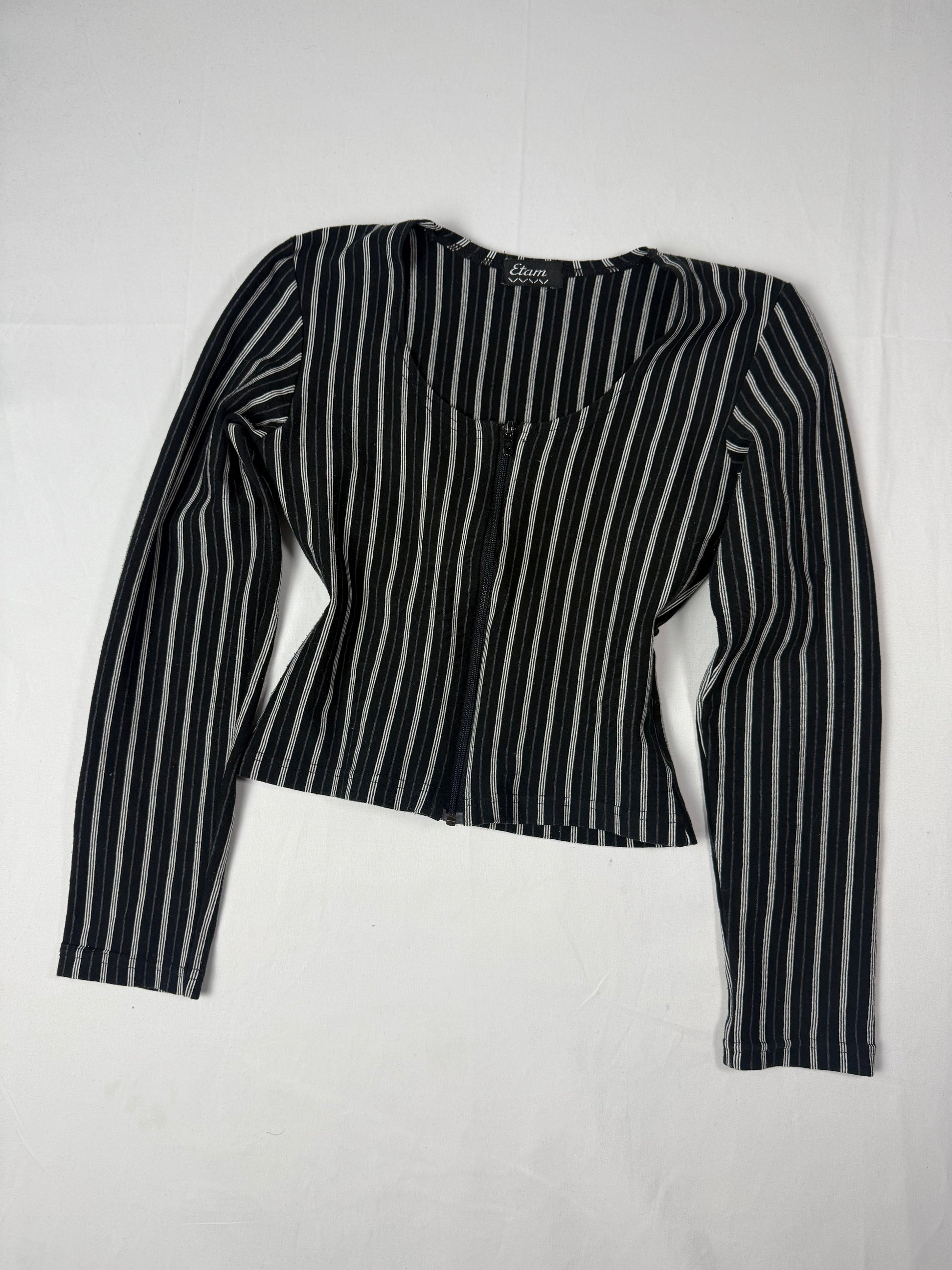 Black striped zip up long sleeves top (S/M)