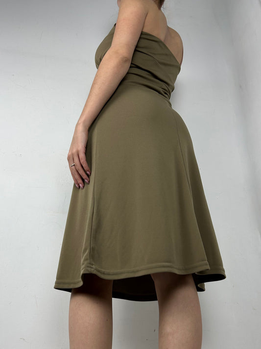 Khaki halter mid dress (M)