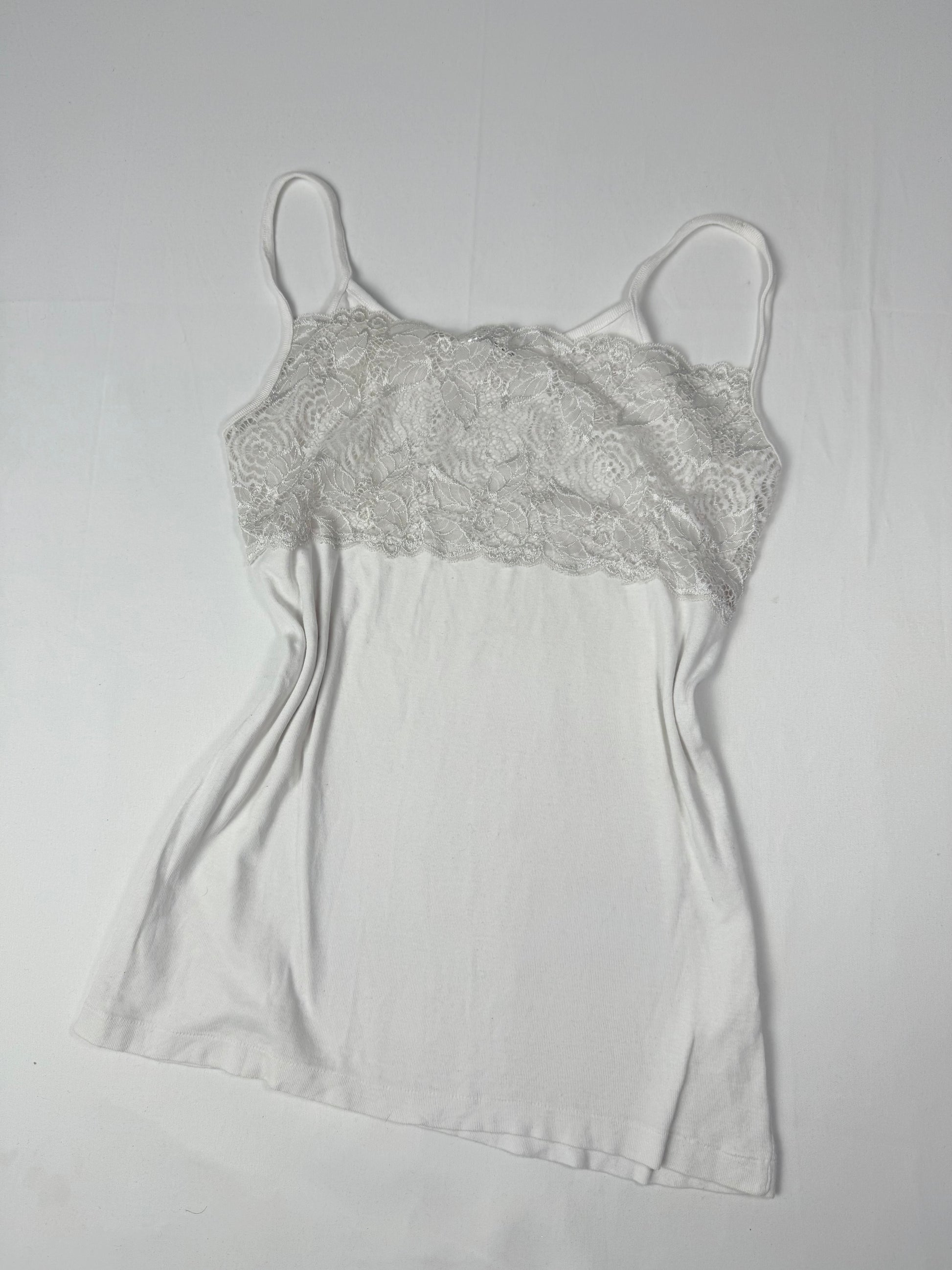 White cotton tight fit babydoll cami top (S/M)