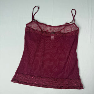 Burgundy mesh see trough babydoll cami top (L)