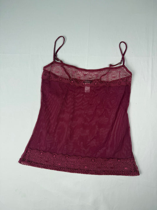 Burgundy mesh see trough babydoll cami top (L)