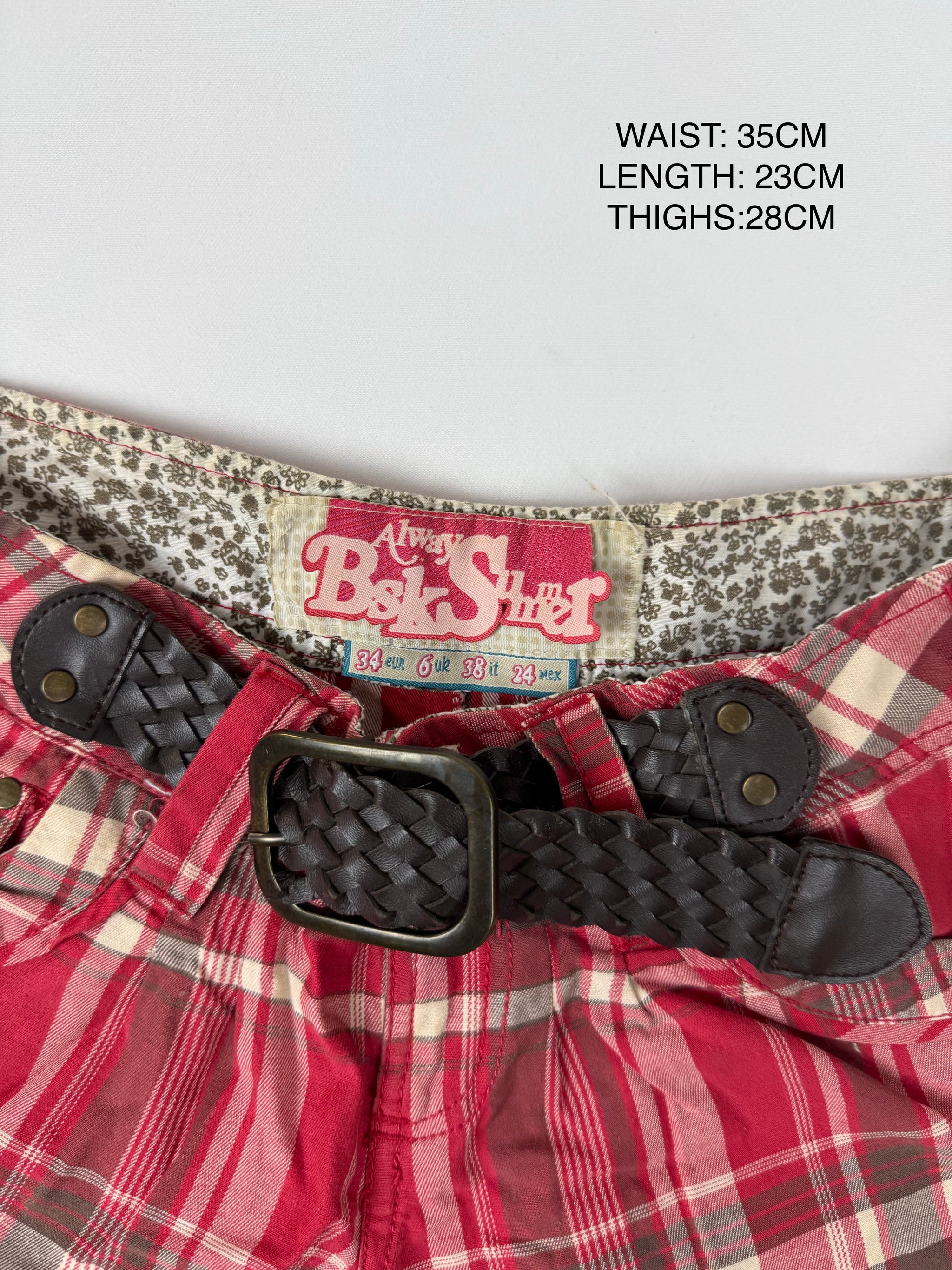 Red check print low rise mini short (XS)