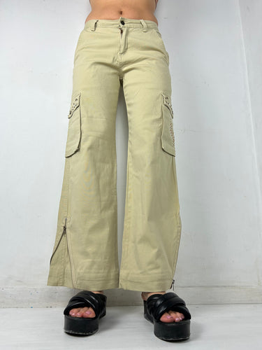 Beige  low rise cargo baggy pants (S)