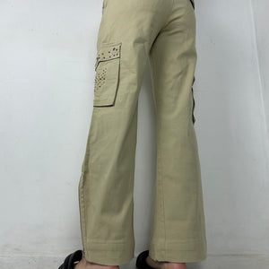Beige  low rise cargo baggy pants (S)