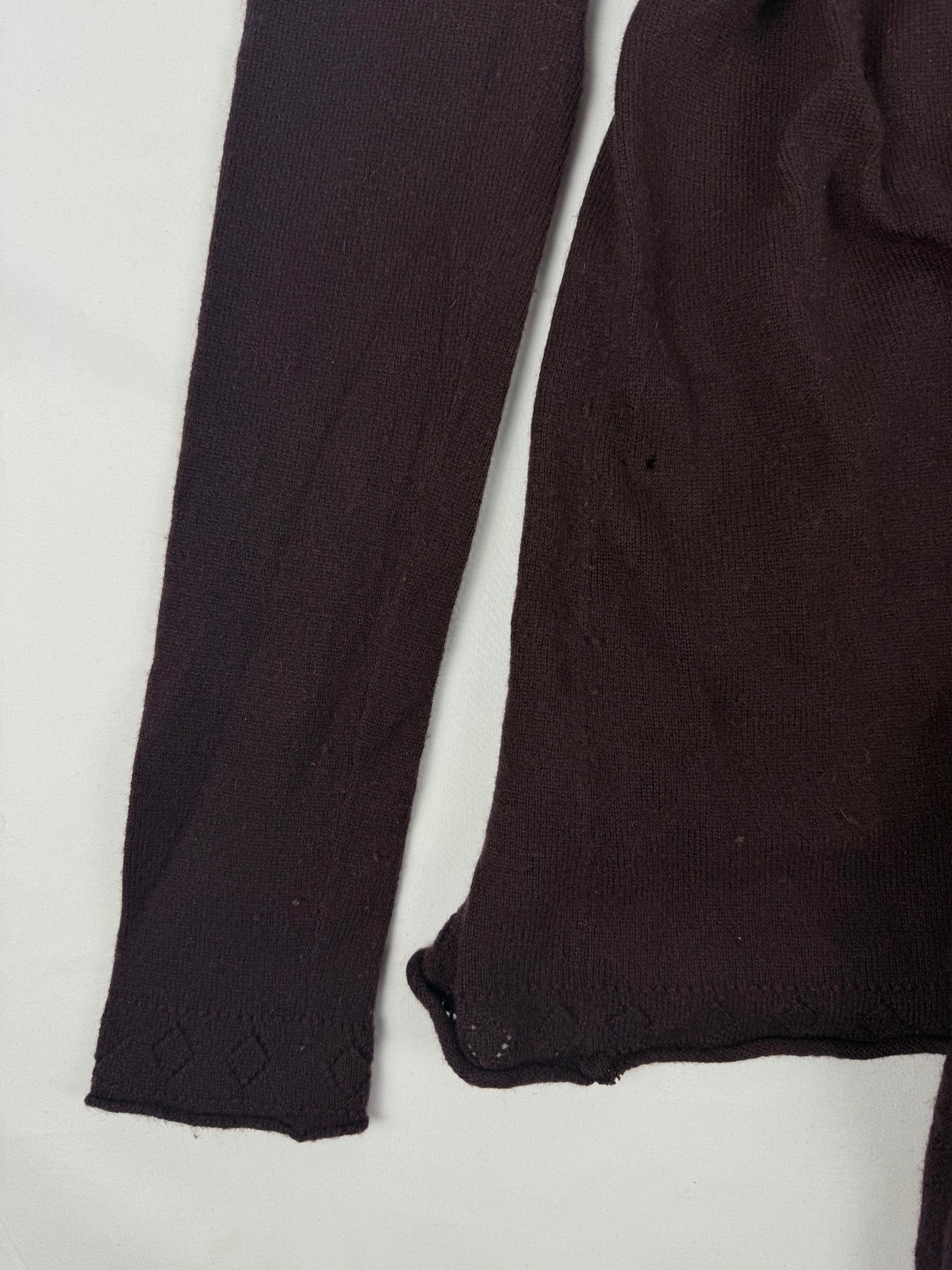 Brown 100% wool & cashmere tight fit wrap cardigan jumper (S/M)