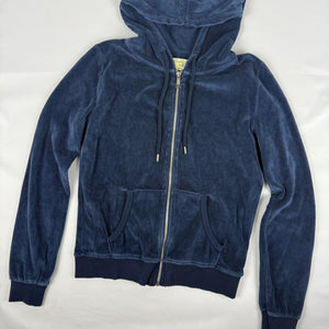 Navy blue velvet zip up hoodie jacket (L)