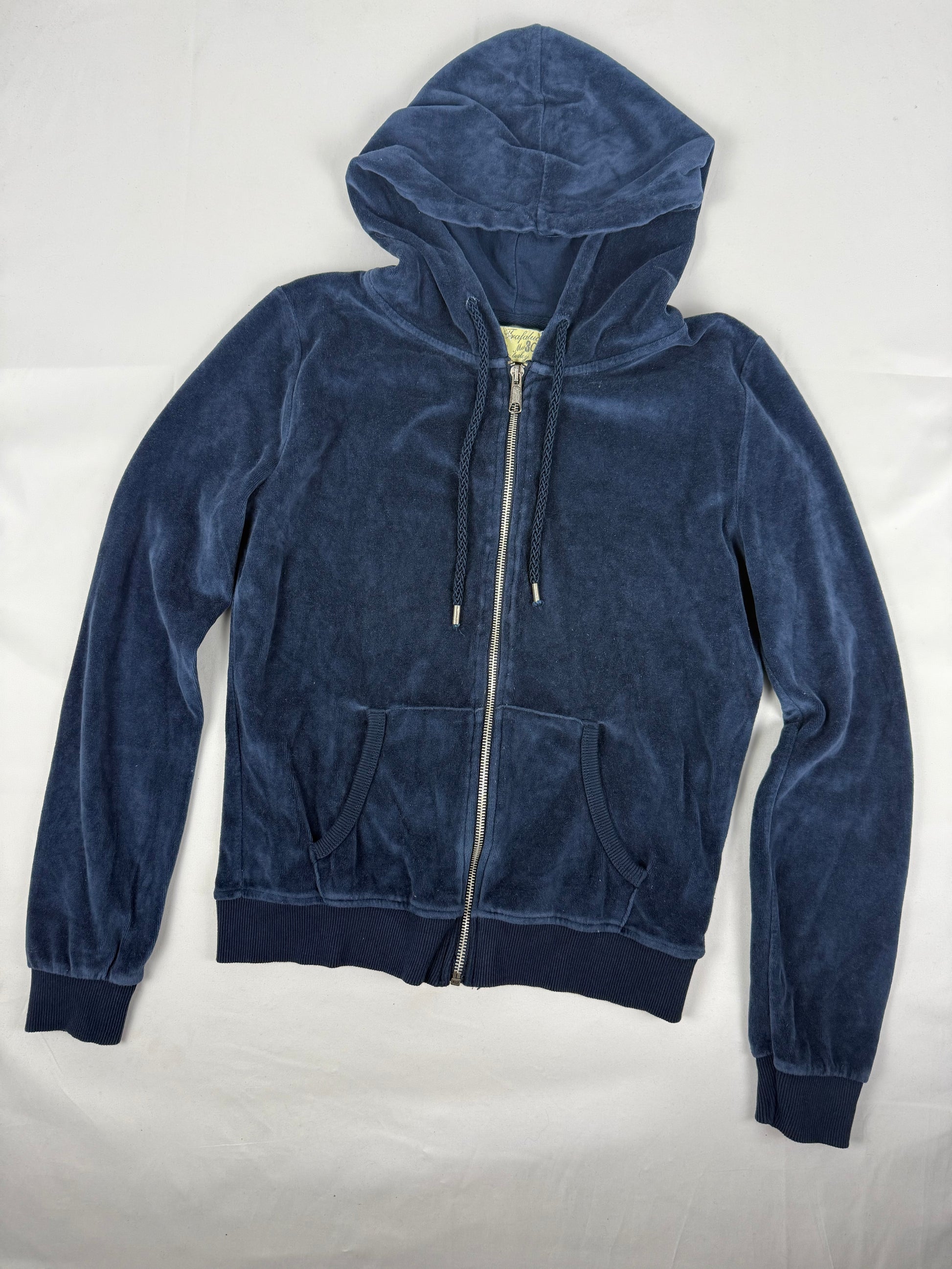 Navy blue velvet zip up hoodie jacket (L)