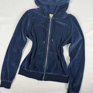 Navy blue velvet zip up hoodie jacket (L)