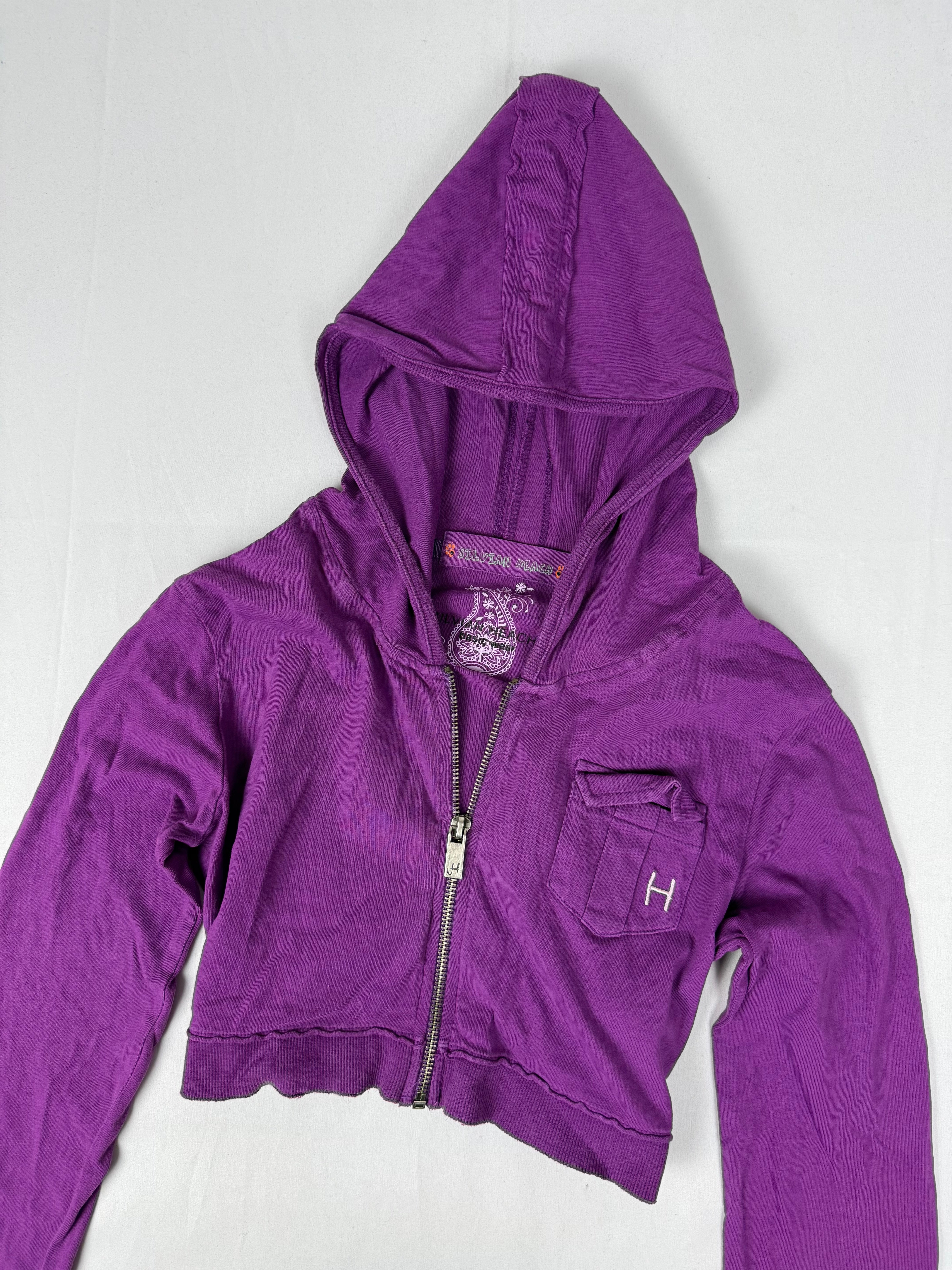 Purple zip up hooded long sleeves top (S/M)