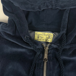 Navy blue velvet zip up hoodie jacket (L)