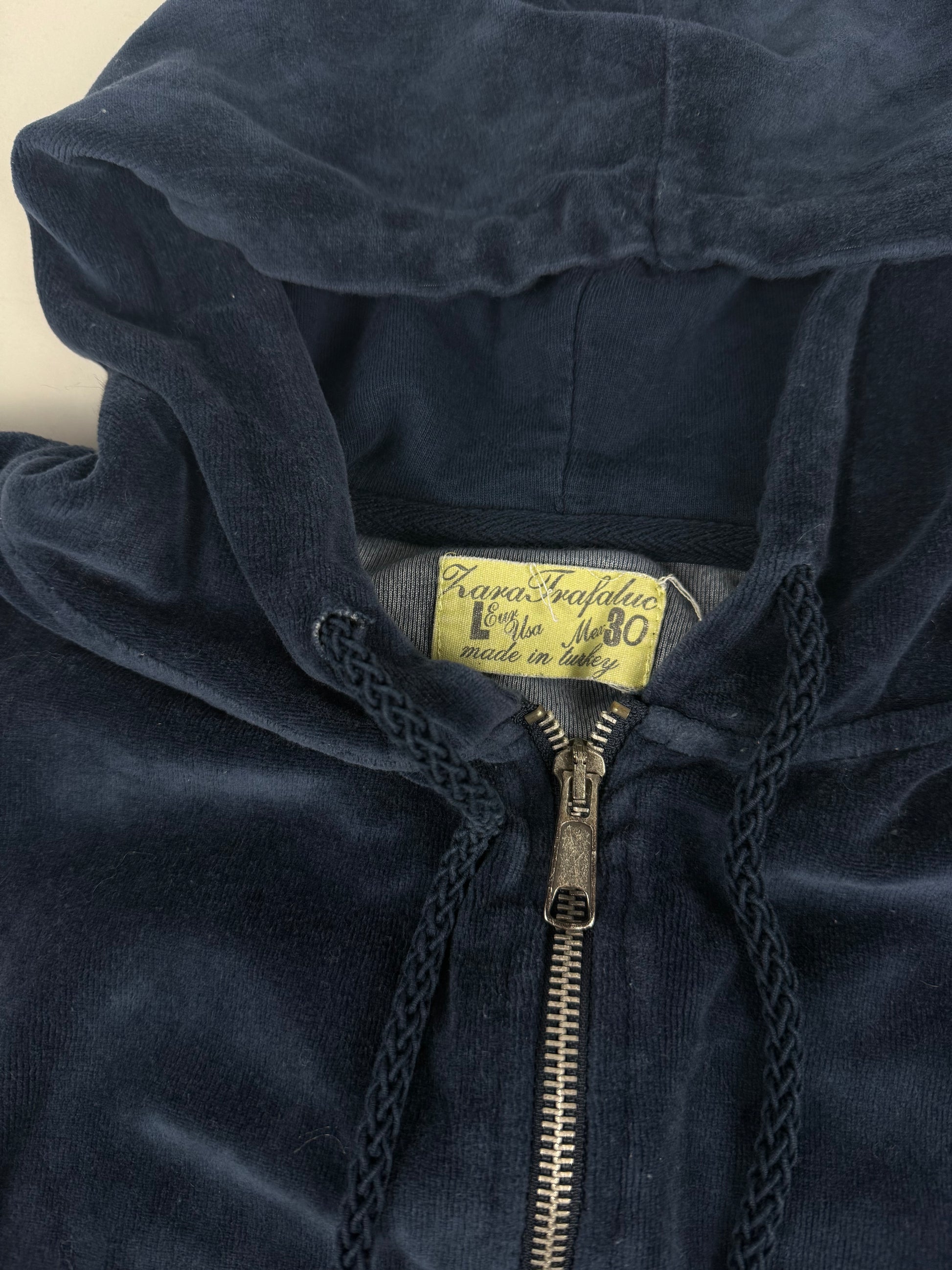 Navy blue velvet zip up hoodie jacket (L)